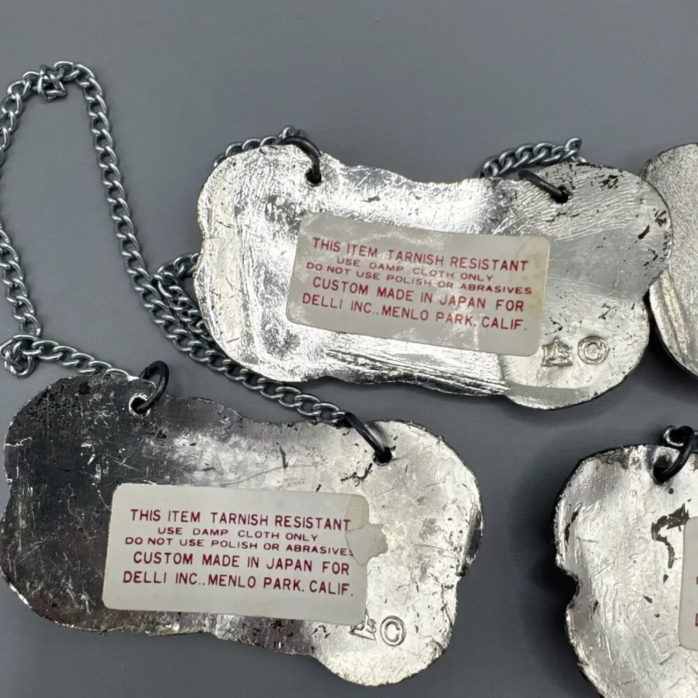 Vintage MC Delli Inc Silver Plate Decanter Liquor Tags Labels Set of 5 Japan